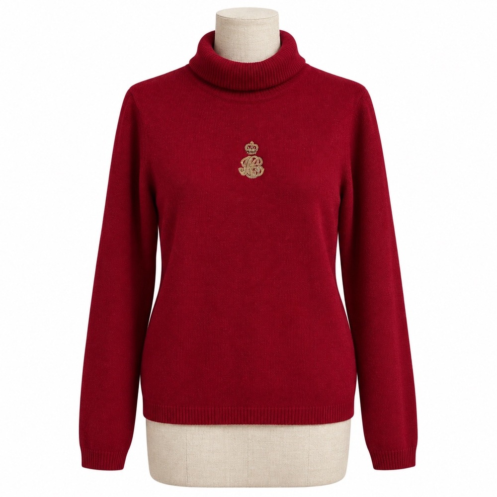 Lauren Ralph Lauren Crested Turtleneck Sweater Womens Medium Red Merino Angora